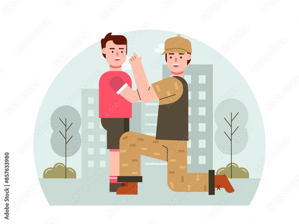 Army man meets his son. Army vector illustration Army man meets his son. Army vector illustration