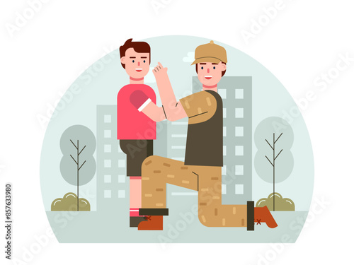 Army man meets his son. Army vector illustration