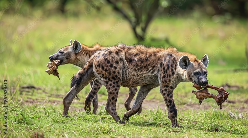 Spotted hyena (Crocuta crocuta) with a bone Spotted hyena (Crocuta crocuta) with a bone