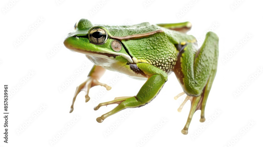 Fototapeta premium Small green frog isolated on white background.