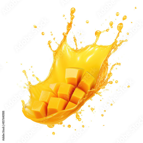 Mango slice with mango juice splash isolated on transparent background Remove, Clipping Path
