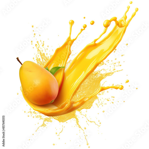 Mango slice with mango juice splash isolated on transparent background Remove, Clipping Path