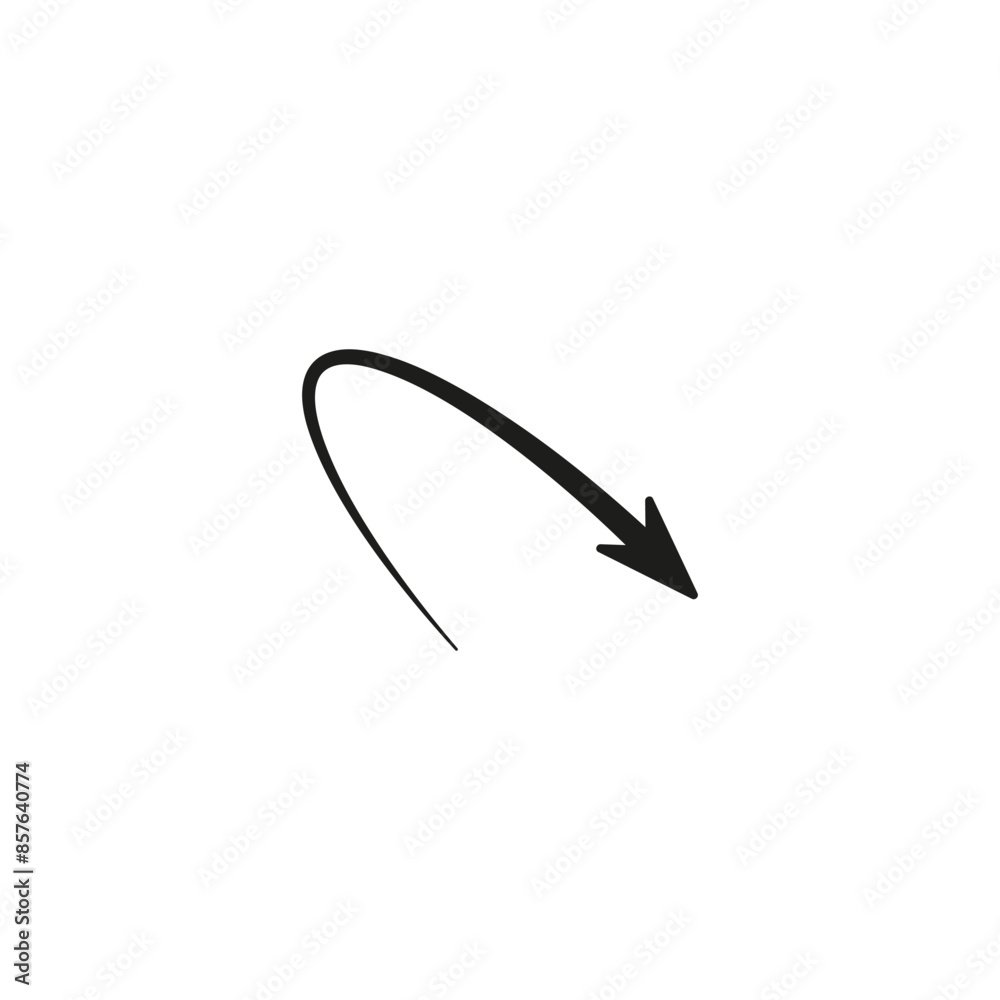 Semicircular thin arrow. Rounded curved shape. The semi circle arrow is moving and flies along a circular trajectory and path. Vector symbol. Isolated Illustration on white background. Semicircular thin arrow. Rounded curved shape. The semi circle arrow is moving and flies along a circular trajectory and path. Vector symbol. Isolated Illustration on white background.