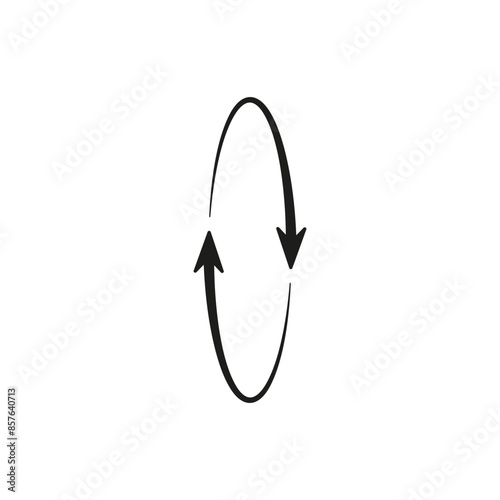 Two semicircular thin arrows rotate. Semi circle arrows following each other and moving in a circle. Vector symbol. Isolated Illustration on white background.