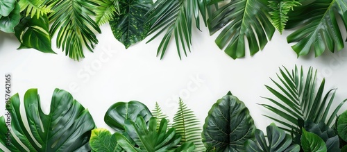 Tropical Leaves Frame on White Background