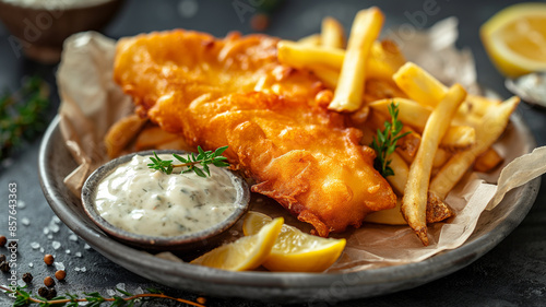 Fish and chips is a hot dish consisting of fried fish in batter, served with chips.