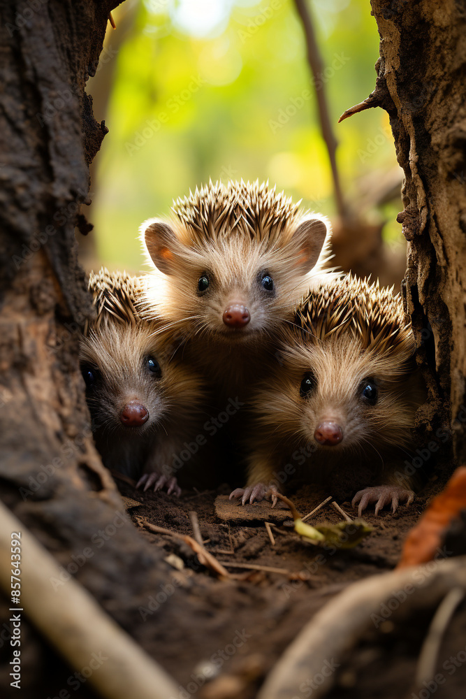 Naklejka premium A group of cute hedgehogs
