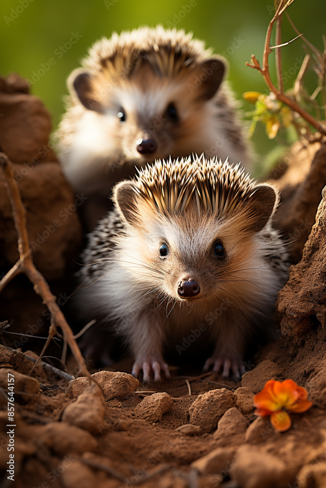 Naklejka premium A group of cute hedgehogs