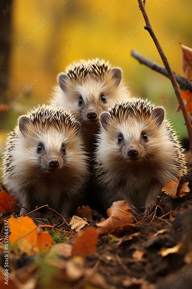 A group of cute hedgehogs A group of cute hedgehogs