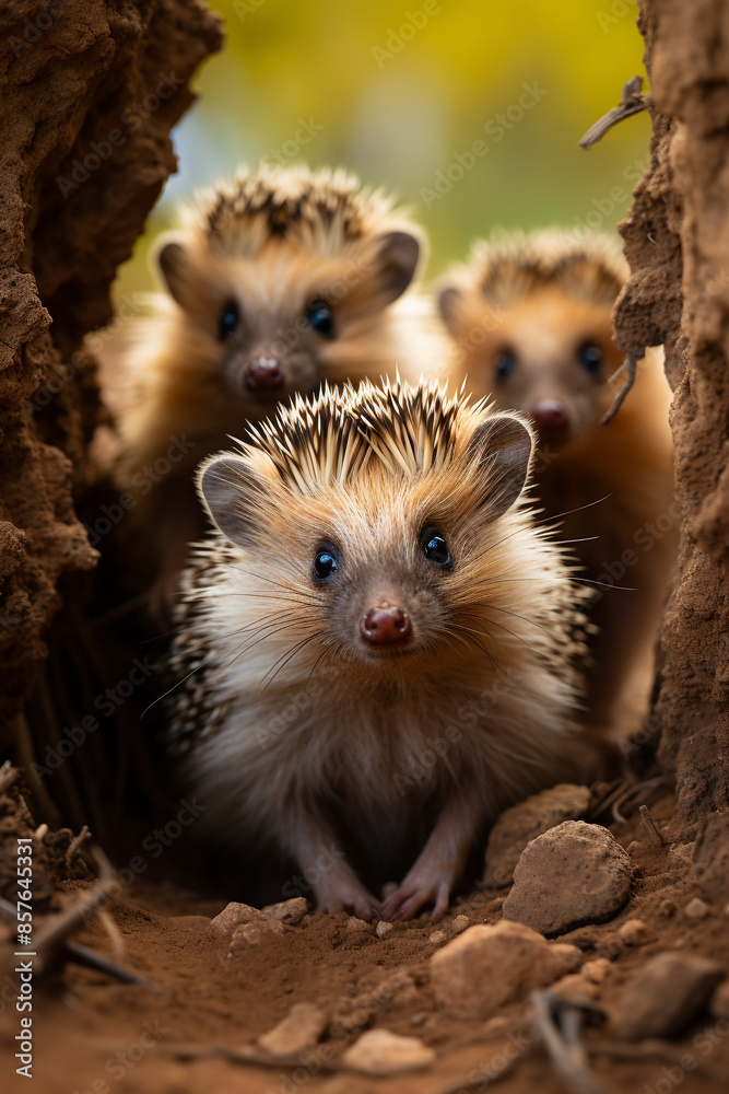 A group of cute hedgehogs A group of cute hedgehogs