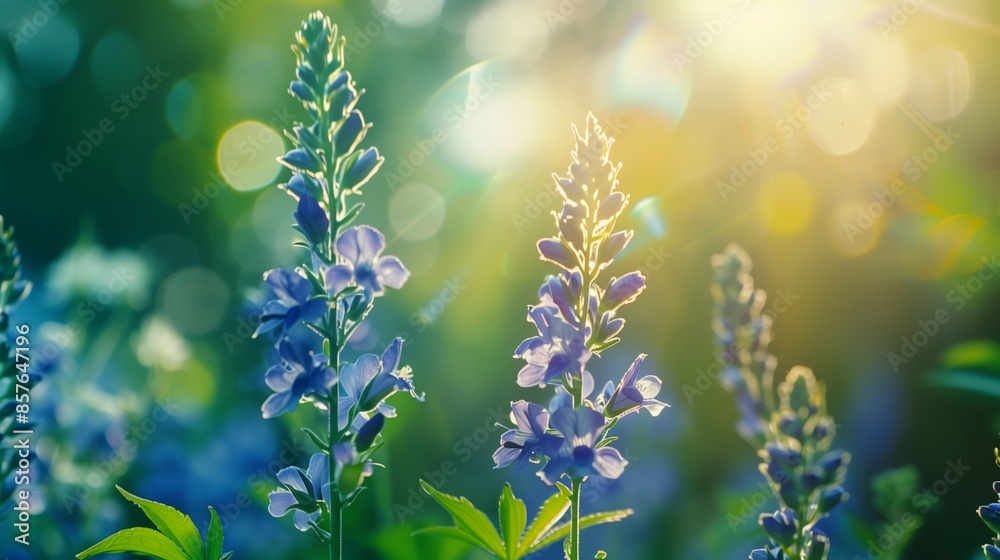larkspur flower plants side view under bright sun shine larkspur flower plants side view under bright sun shine