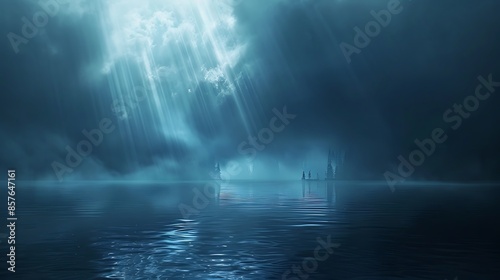 Mystical Light Piercing Through Stormy Clouds Over a Calm Lake