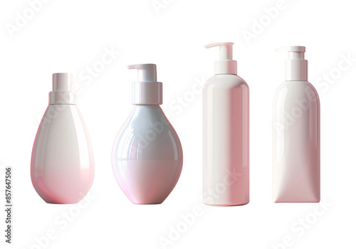 Set of pump bottles for cosmetics transparent background.