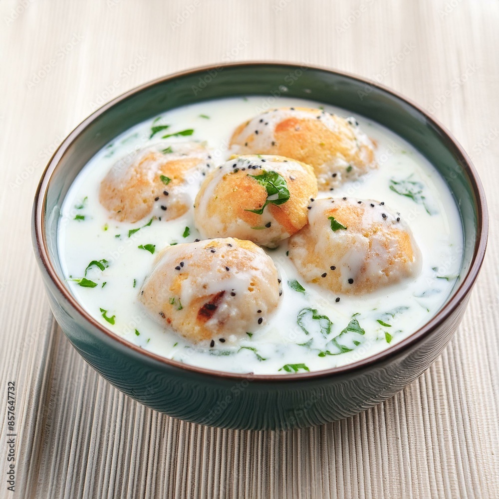 Indian popular food dahi vada also called dahi bhalla, dahi bhalle or dahi bada with topped curd and spices Indian popular food dahi vada also called dahi bhalla, dahi bhalle or dahi bada with topped curd and spices