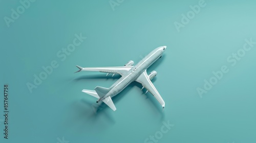 Model of a passenger plane on a blue background. travel transport concept