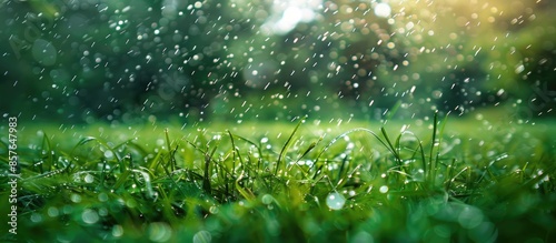Green Grass Under Rain Drops