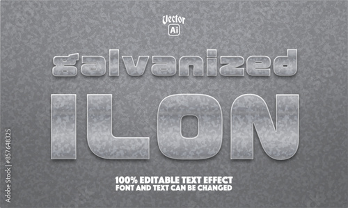 galvanized iron text effect. Zinc metal plate with grunge pattern. Vector effect.