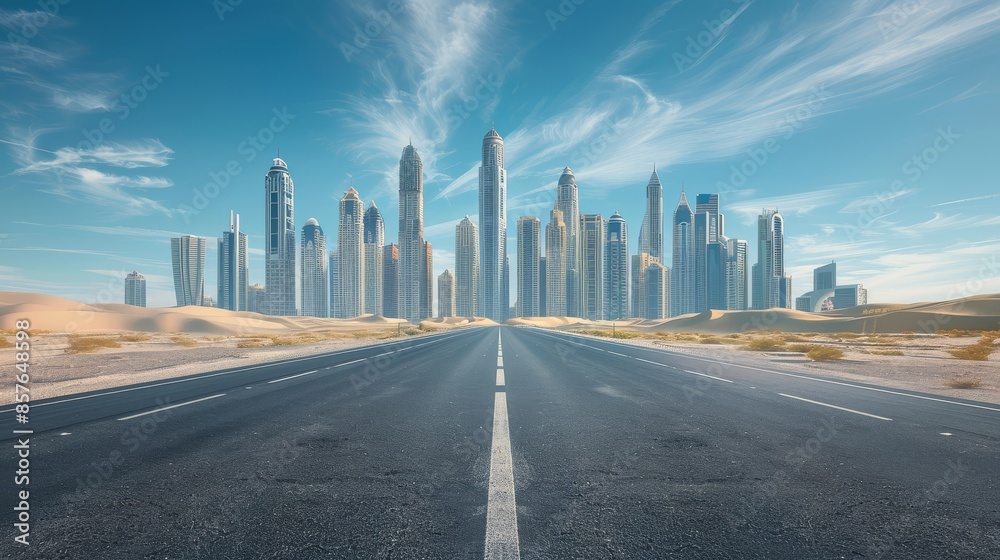 Fototapeta premium Urban road asphalt pavement and architecture