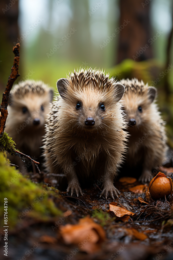 A group of cute hedgehogs A group of cute hedgehogs