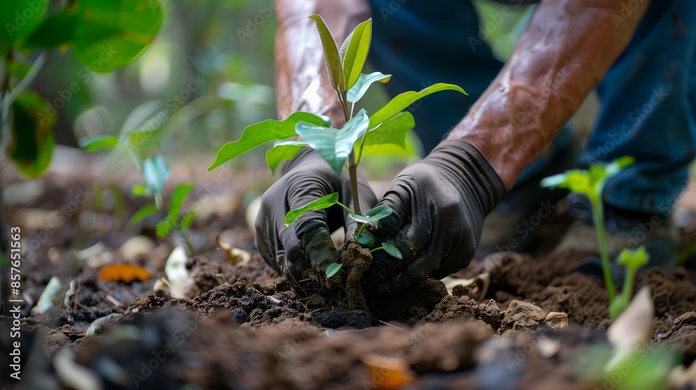 Hands Planting a Sapling in the Ground Hands Planting a Sapling in the Ground