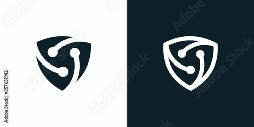 Technology connection security shield vector logo design with modern, simple, clean and abstract style.