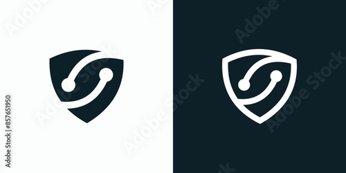 Technology connection security shield vector logo design with modern, simple, clean and abstract style.