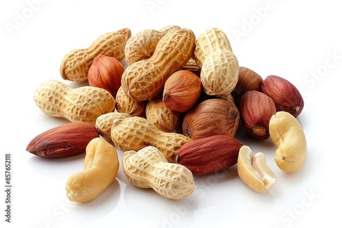 assorted peanuts macro shot isolated on white clipping path included photo