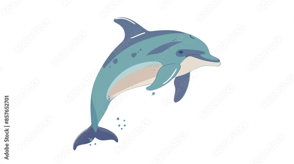 Obraz premium Illustration of a playful dolphin swimming in water with a detailed and clean look, perfect for educational use, animations, or marine-themed projects. Isolated on transparent background.