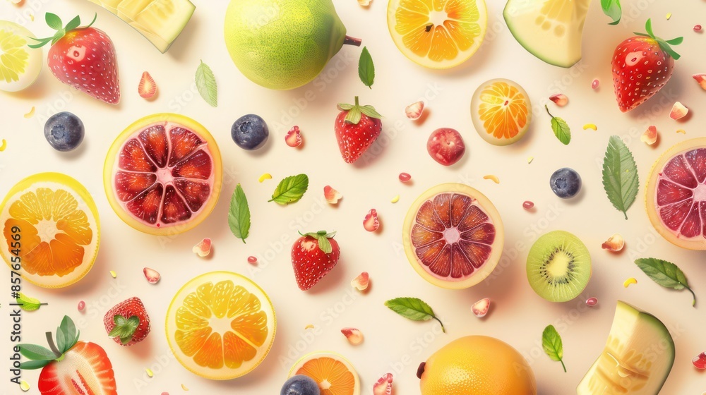 Creative layout made of fruits. Flat lay. Plum, apple, strawberry, blueberry, papaya, pineapple, lemon, orange, lime, kiwi, melon, apricot, pitaya, mango and carambola on the white background. Creative layout made of fruits. Flat lay. Plum, apple, strawberry, blueberry, papaya, pineapple, lemon, orange, lime, kiwi, melon, apricot, pitaya, mango and carambola on the white background.