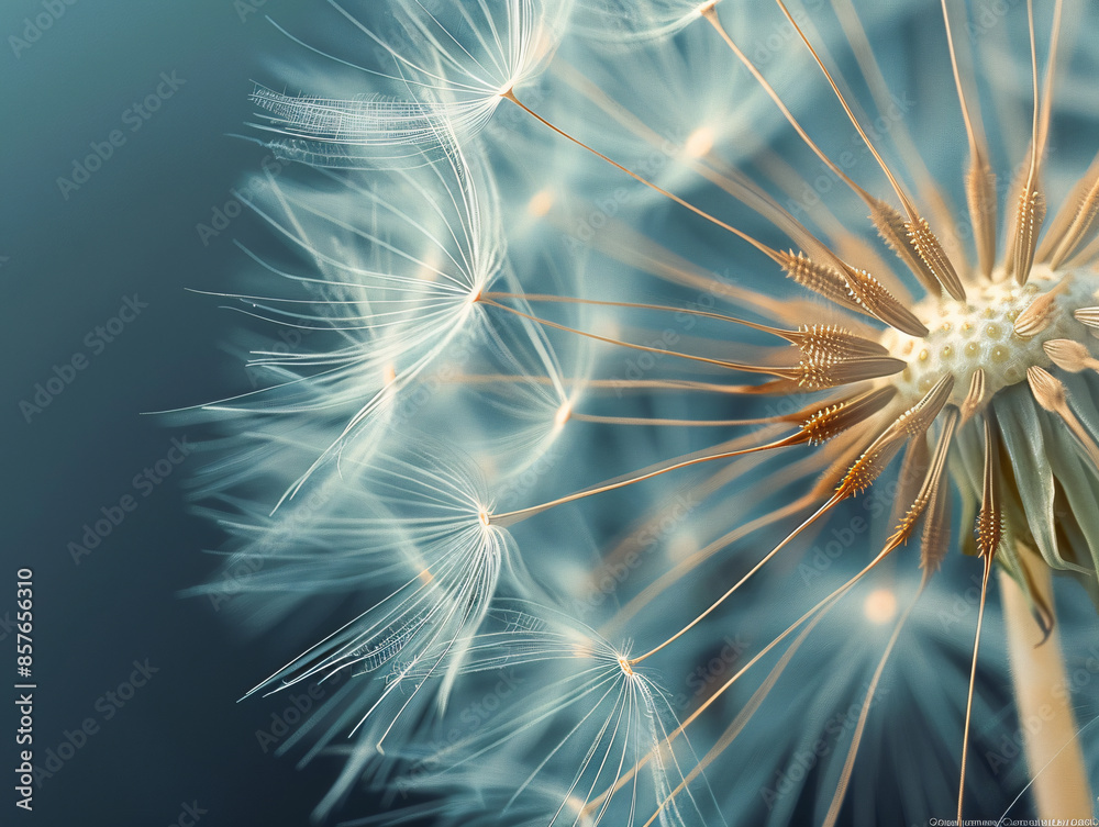 Obraz premium close up shot, abstract botanical, white dandelion on dark background textured, micro tropical nature background