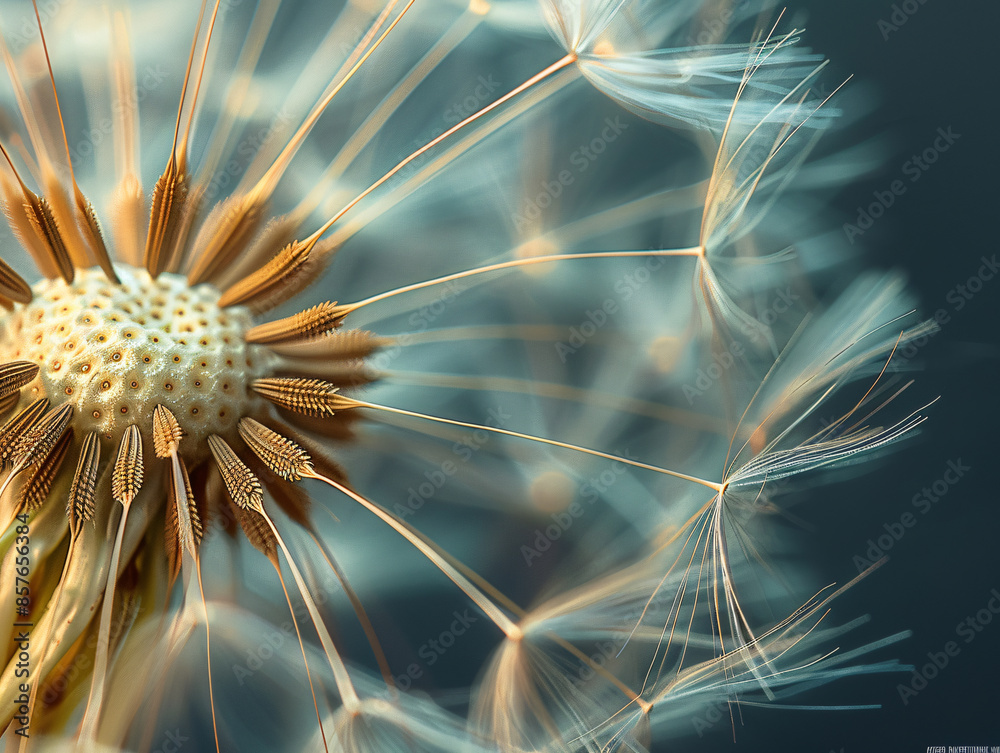 Obraz premium close up shot, abstract botanical, white dandelion on dark background textured, micro tropical nature background