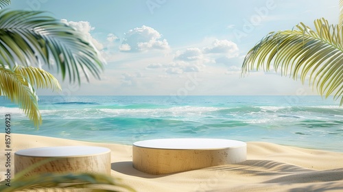 Summer sand and tropical sea background with empty podium © aan