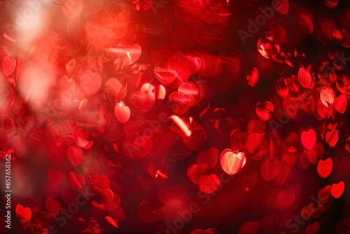 Defocus light red Background. Hearts Bokeh with blick. HD, realistic, copy space, Generative ai