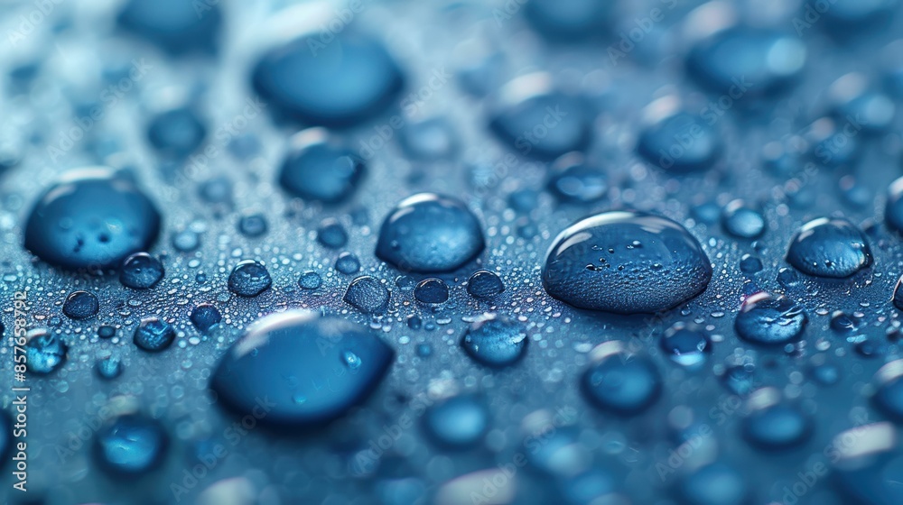 Close-up of blue water droplets on a blue background. Close-up of blue water droplets on a blue background.