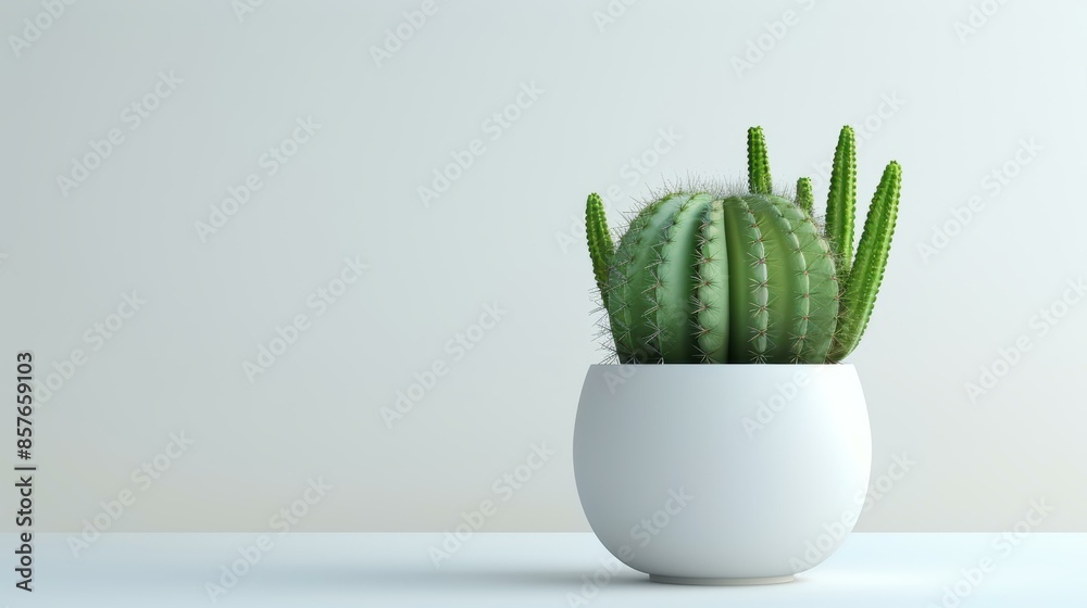 a 3D render of a cactus in a blue pot, isolated on a light background.