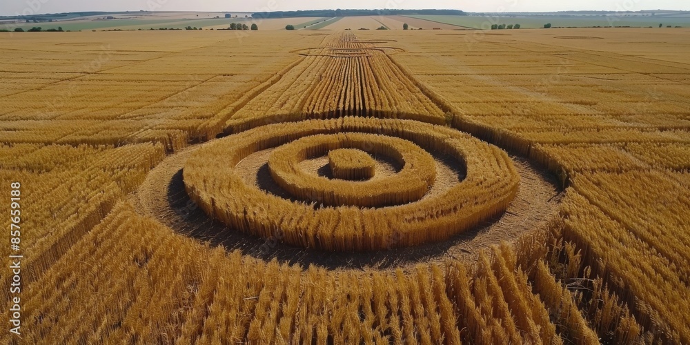 Aerial view of symmetrical crop circles in a field Aerial view of symmetrical crop circles in a field