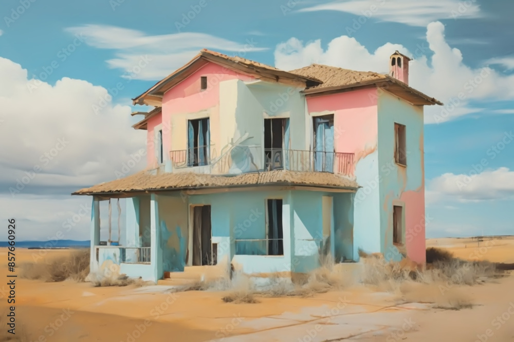 A painting of an abandoned house using pastel tone color 1. A painting of an abandoned house using pastel tone color 1.