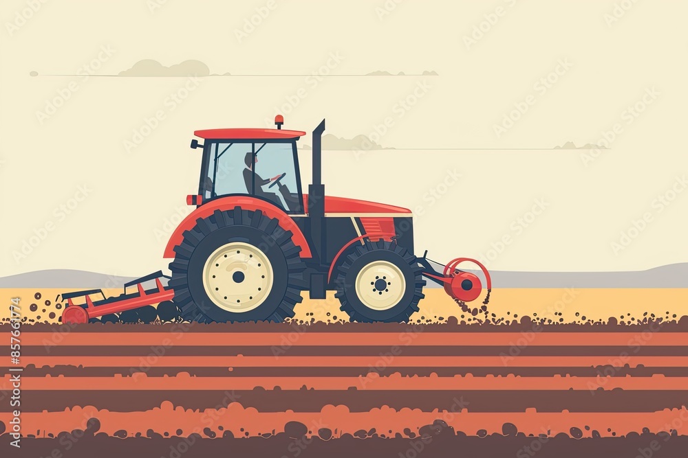 Illustration of Tractor Plowing Field Illustration of Tractor Plowing Field