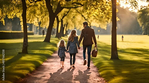 Rodzina z dzieckiem na spacerze w parku photo