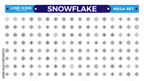 snowflakes outline icon sets such as packs of simple snowflakes, snowflake winter, snowflakes, icons for reports, presentations, diagrams, and web design. Editable stroke outline icon.