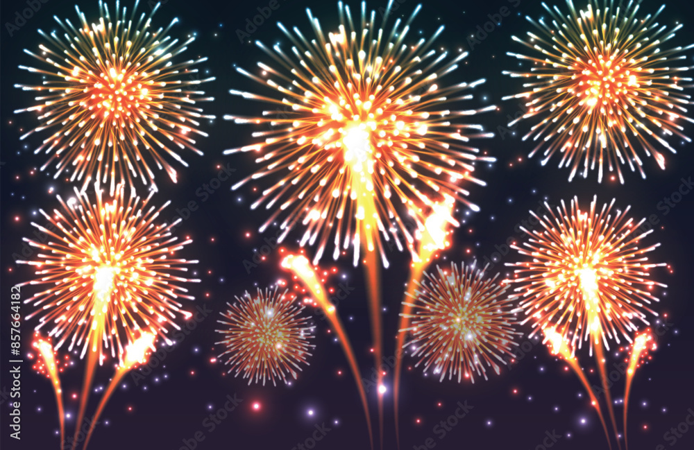 Bright fireworks lighting up the night sky Bright fireworks lighting up the night sky