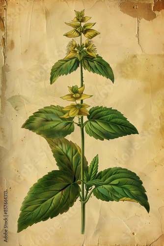 Screen print poster design  of botanical wildflower mustard monograph herbal medicinal on old vintage paper, background, wallpaper, wall art