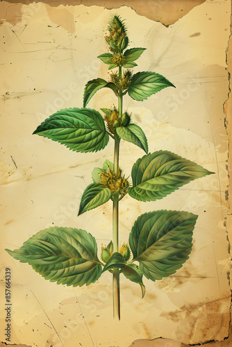 Screen print poster design  of botanical wildflower mustard monograph herbal medicinal on old vintage paper, background, wallpaper, wall art