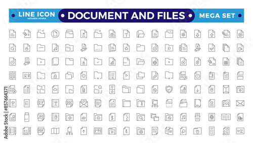 Document outline icon set. Documents symbol collection. Different document icons.Set of file and document Icons. Simple line art style icons pack. Editable stroke outline icon. photo