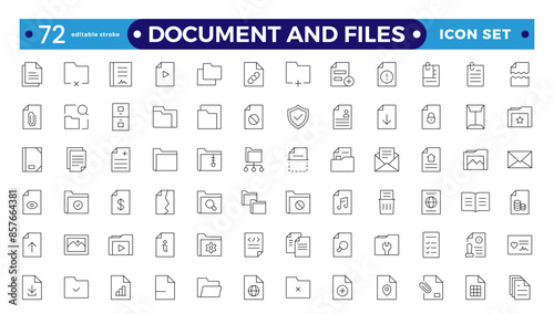 Document outline icon set. Documents symbol collection. Different document icons.Set of file and document Icons. Simple line art style icons pack. Editable stroke outline icon.