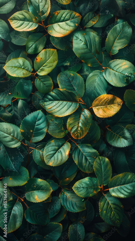 Fototapeta premium some leaves in dark background,generative ai