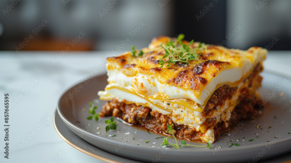 Greek Lasagna Layers, Flavorful Dish, Mediterranean Cuisine, Delicious Food, Culinary Recipe Concept Greek Lasagna Layers, Flavorful Dish, Mediterranean Cuisine, Delicious Food, Culinary Recipe Concept
