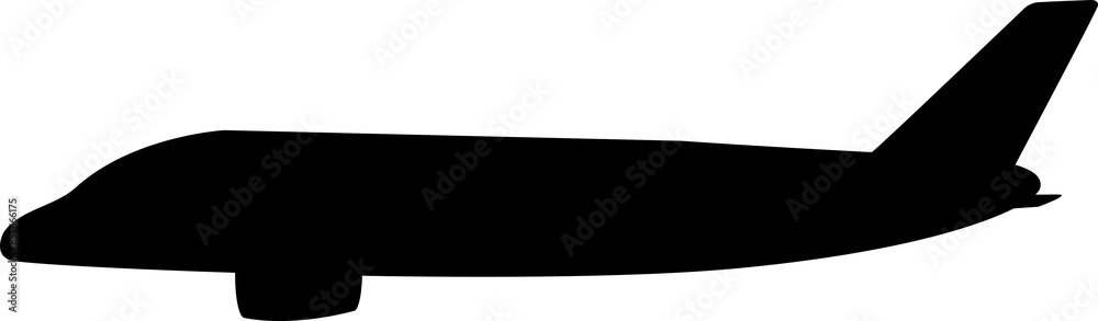 Black silhouette of a passenger airplane on a white background. Black silhouette of a passenger airplane on a white background.