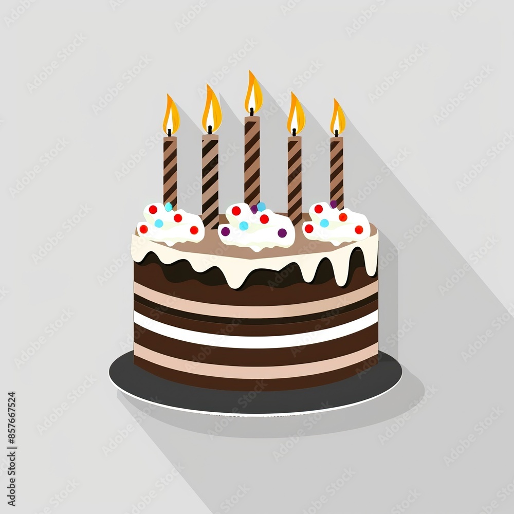 Flat icon birthday cake with candles on gray background and white background Flat icon birthday cake with candles on gray background and white background