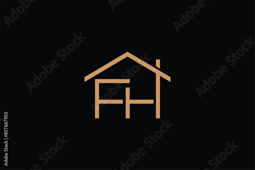 FH home icon luxury real estate logo, letter FH home icon lineart logo, logo for Real Estate, Construction, Architecture, Gold Real Estate Logo. Construction Architecture Building Logo